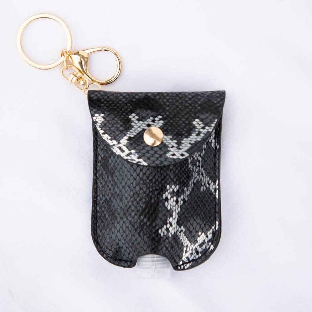 Black Metallic Snake Print Hand Sanitizer Keychain - Picture 1 of 4